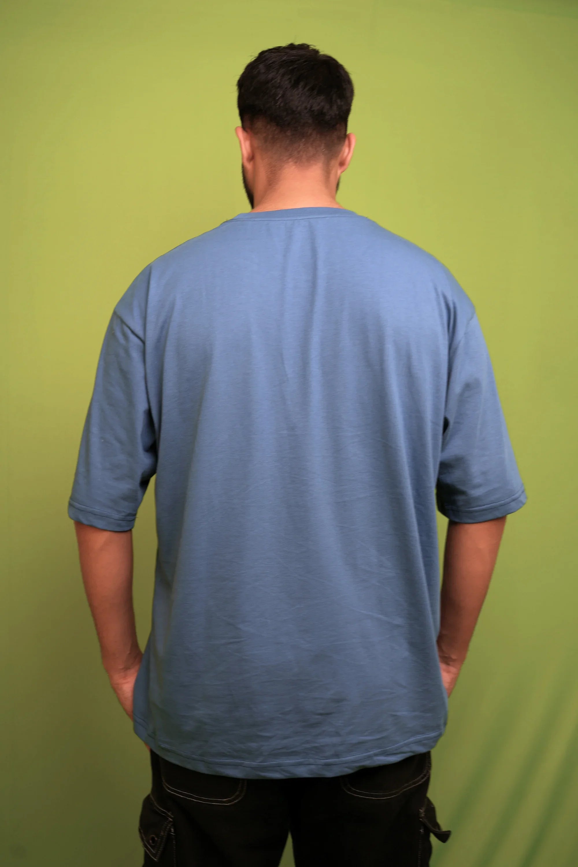 Blue Mist oversized crew t-shirt back view – Cooleo India
