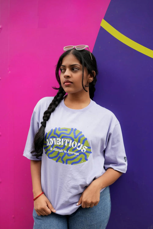 Ambitious Moonviolet oversized violet tee front view – Cooleo India