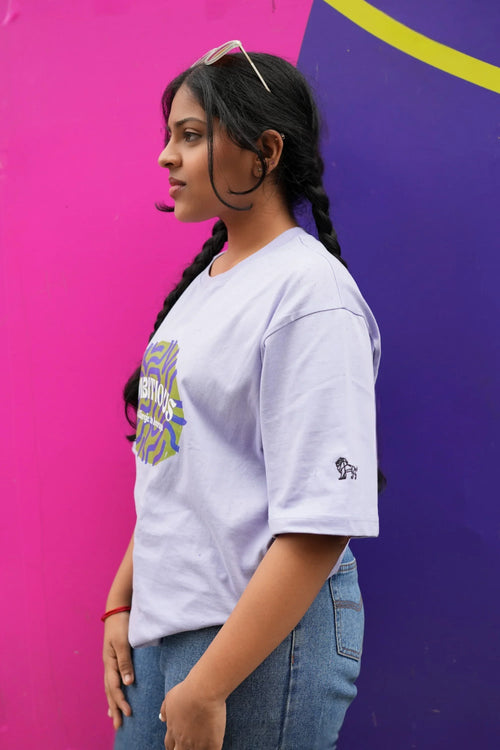 Side view of Ambitious Moonviolet oversized streetwear tee – Cooleo
