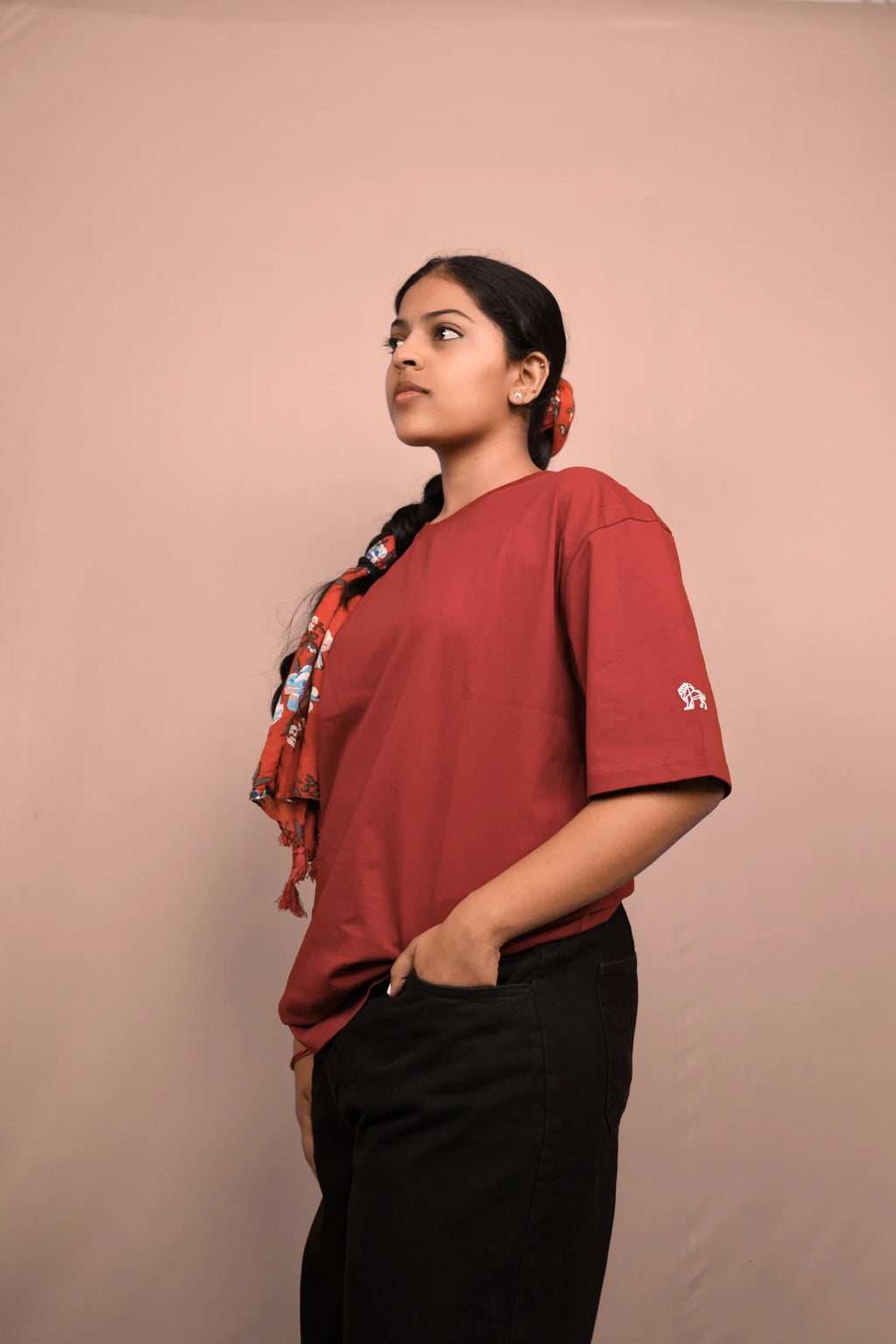 Crimson Dept red oversized t-shirt front view – Cooleo India