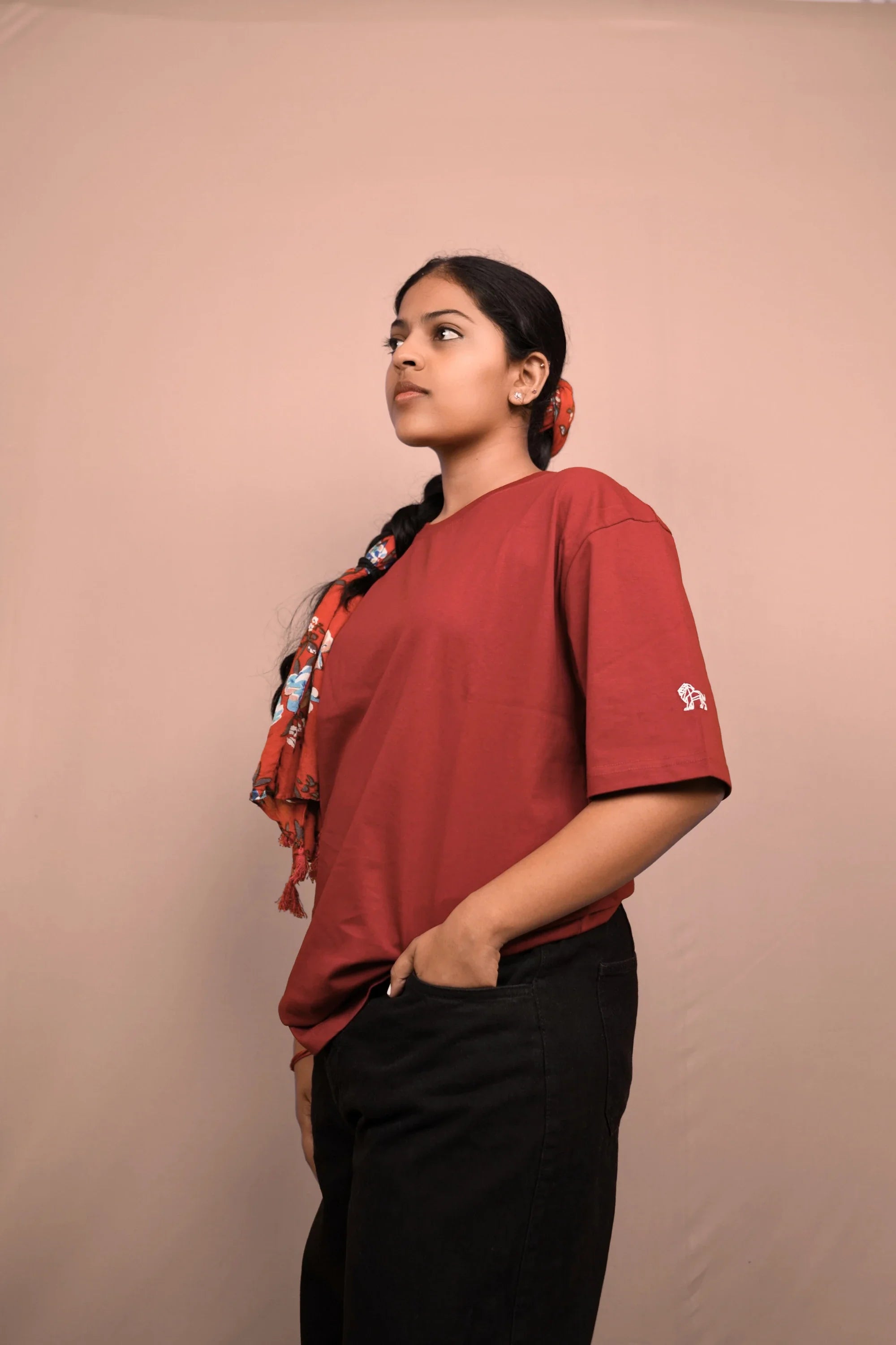 Crimson Dept red oversized t-shirt front view – Cooleo India