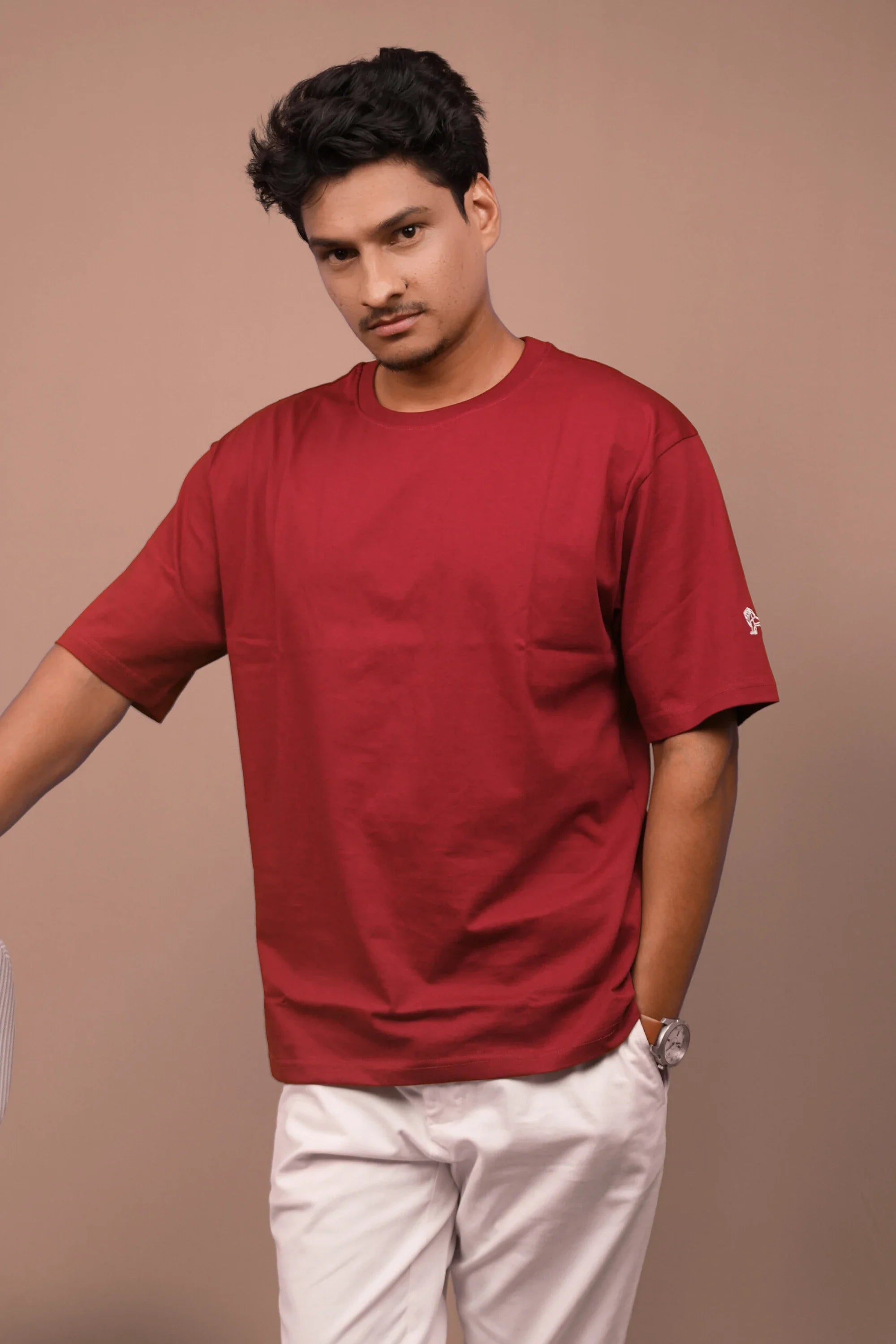Crimson Dept red oversized t-shirt front view – Cooleo India