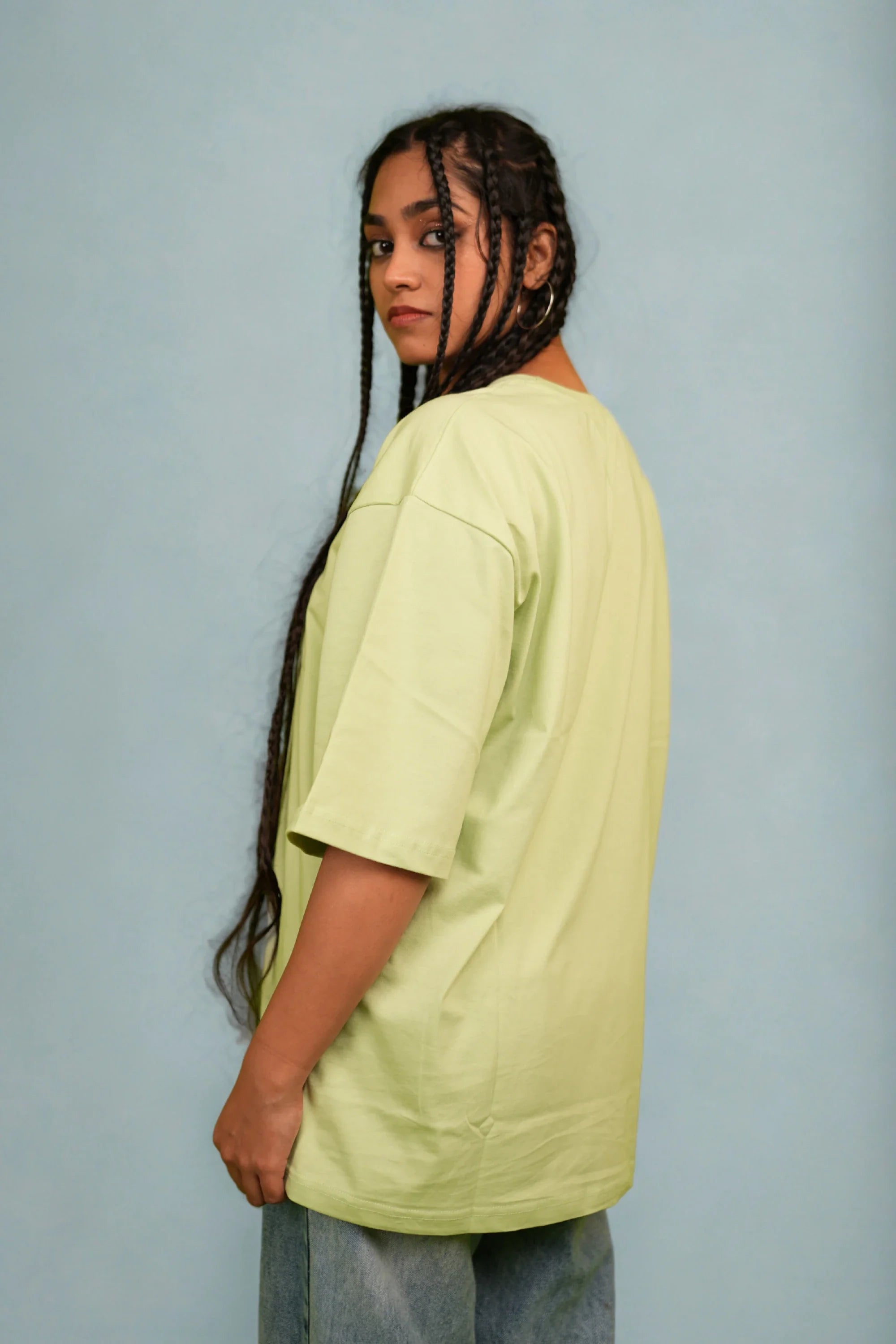 Mint Drift mint green oversized t-shirt back view – Cooleo India