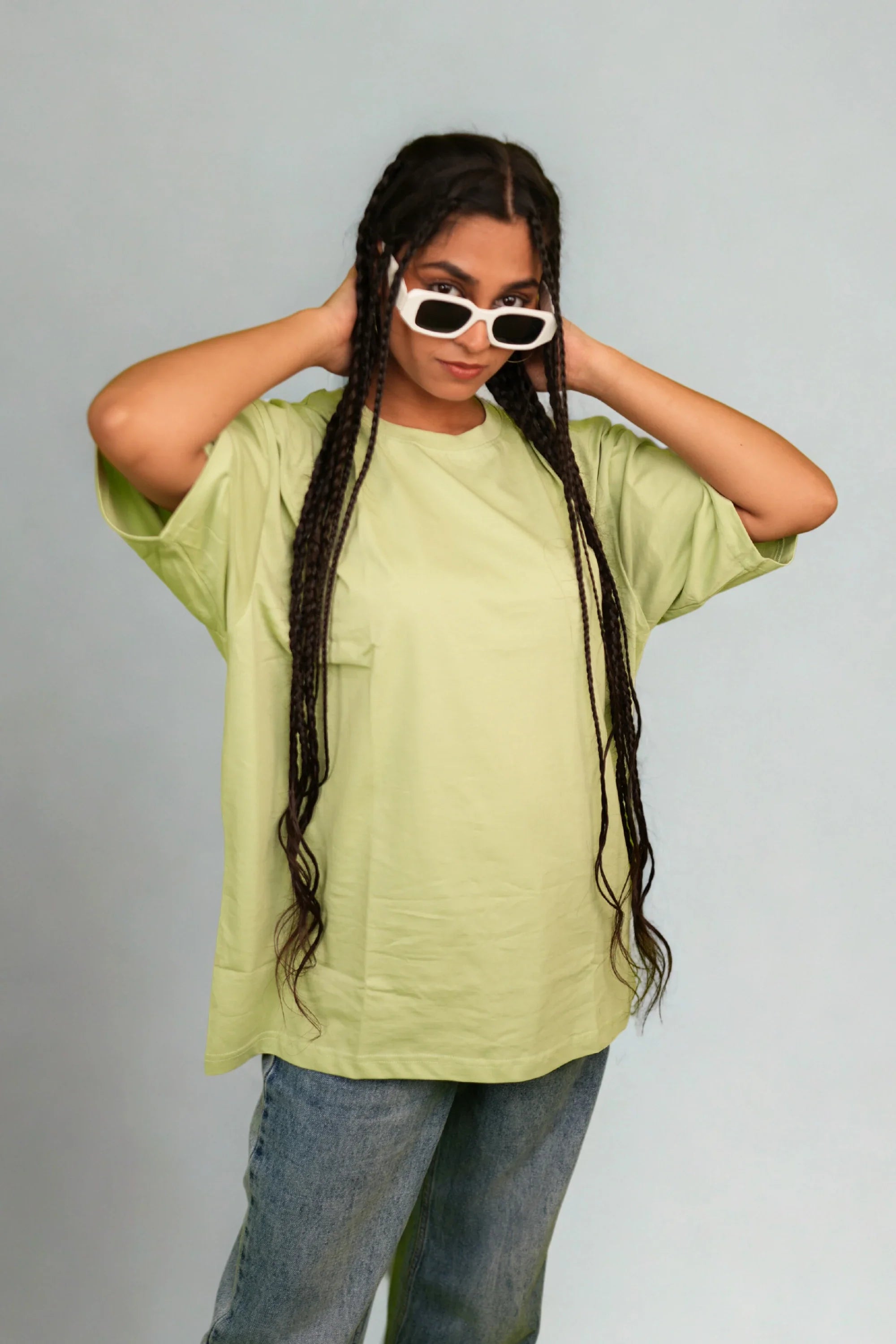 Mint Drift mint green oversized t-shirt front view – Cooleo India