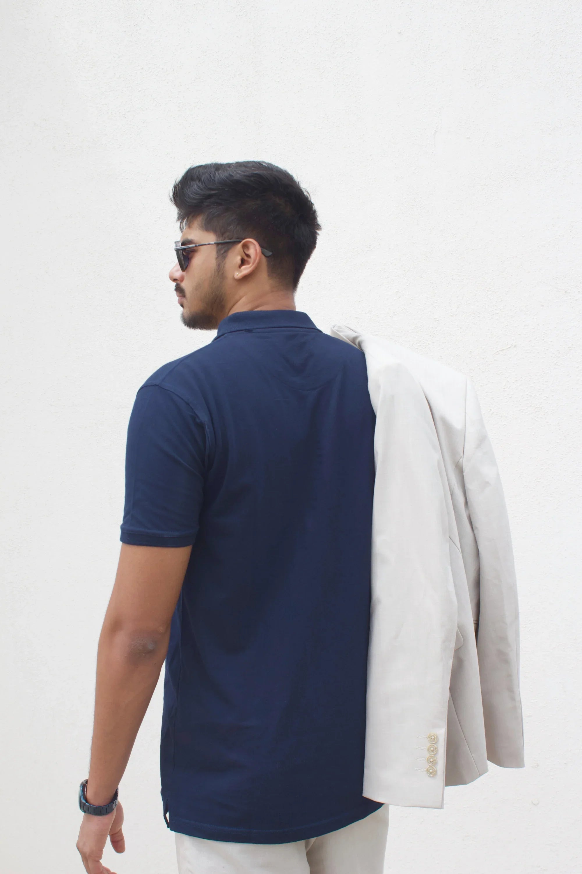 Oxford Blue oversized polo t-shirt back view – Cooleo India
