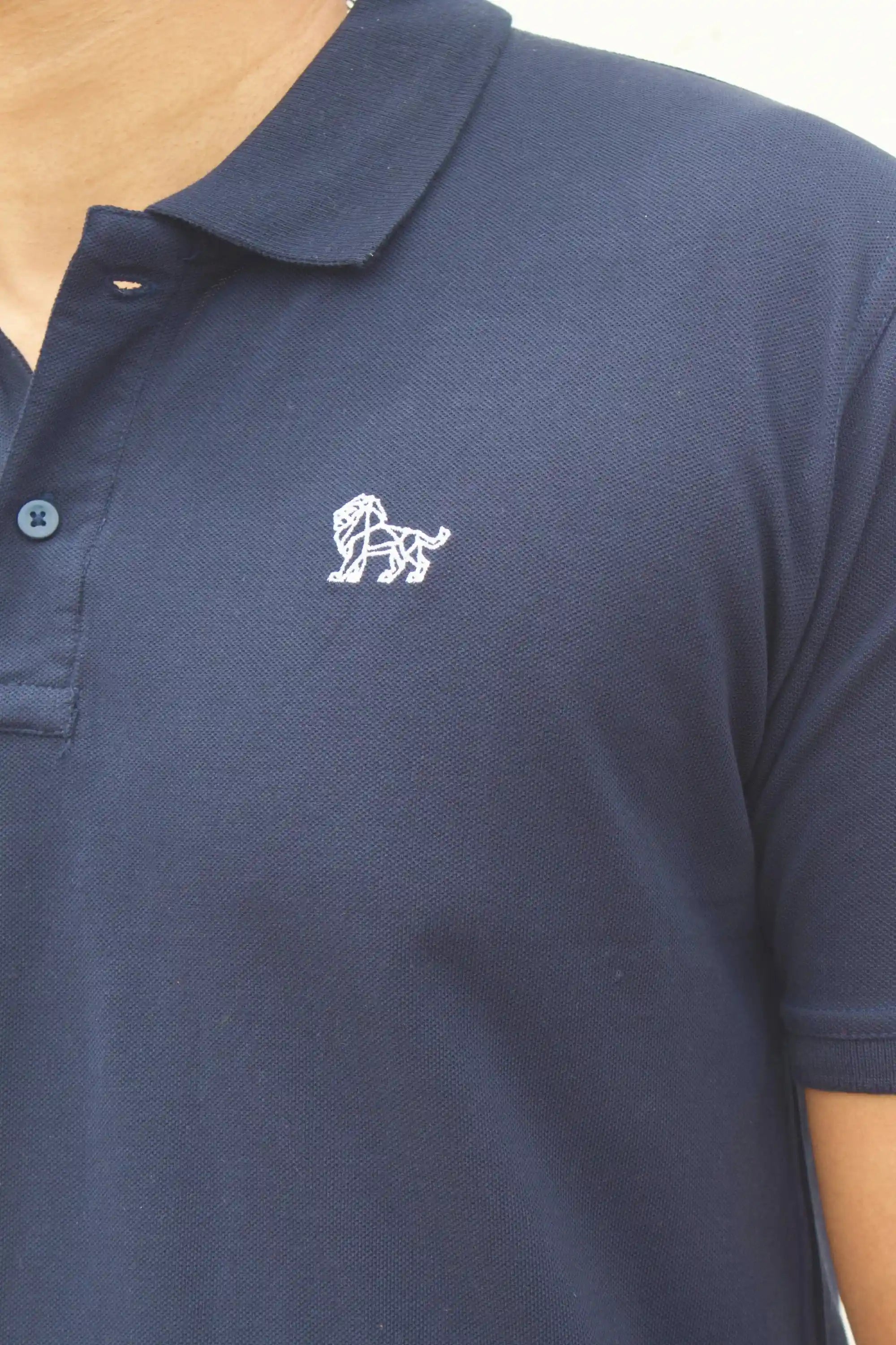 Close-up of cotton fabric on Oxford Blue polo tee – Cooleo India