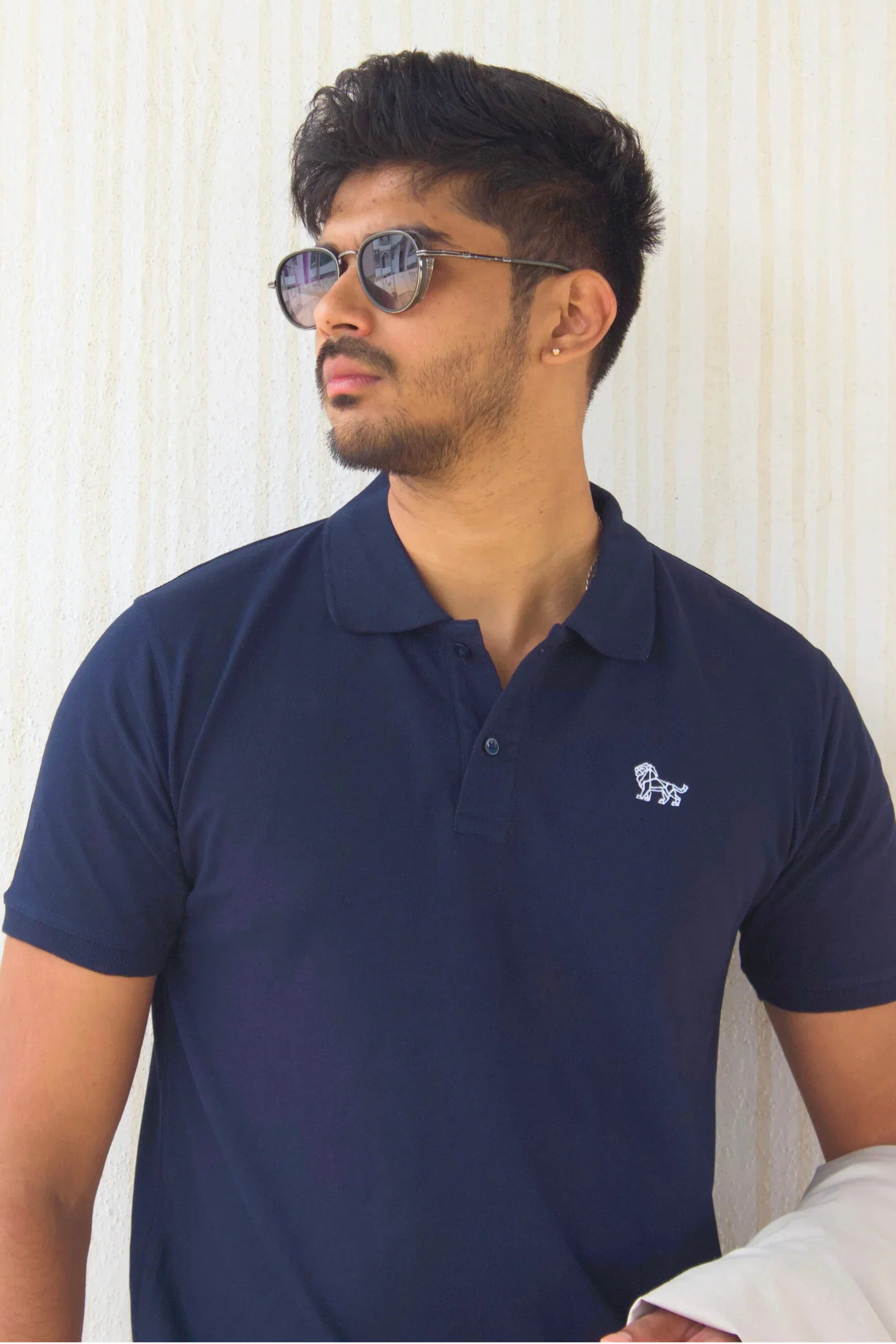 Oxford Blue oversized polo t-shirt front view – Cooleo India