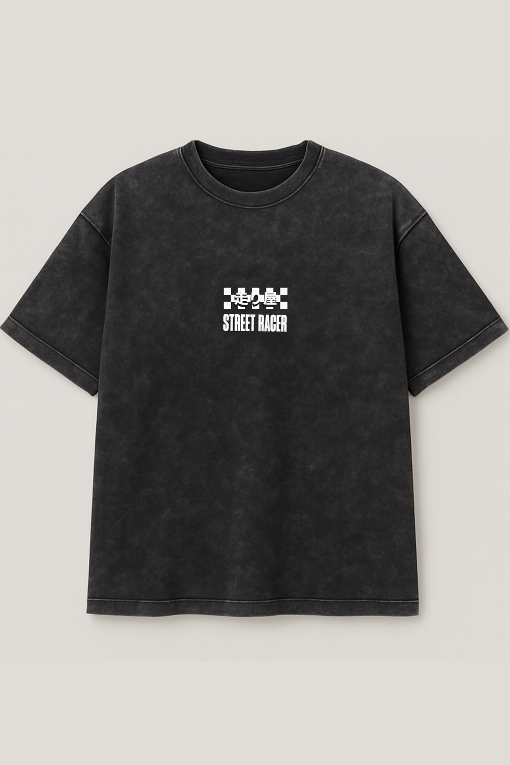 Black acid wash oversized tee with Street Racer chest print – Cooleo